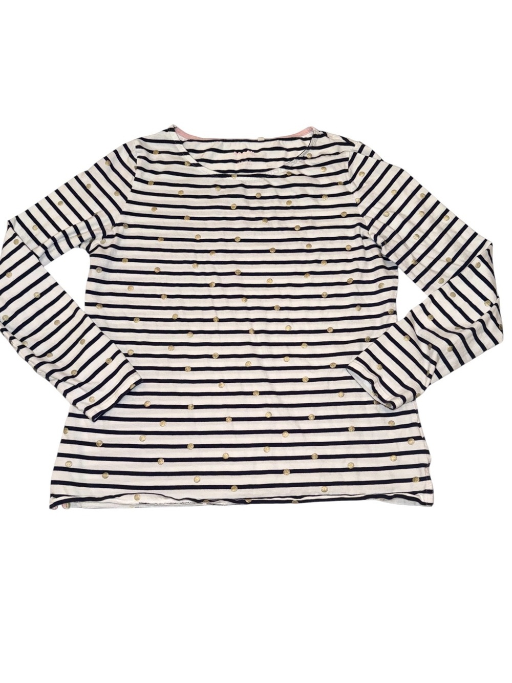 Boden Breton Stripe Long Sleeve Navy/White Gold Foil Dots Top Size 14 Orig $99 - Picture 2 of 6